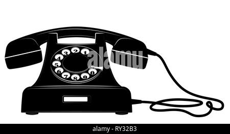 Vintage quadrante nero telefono cellulare. Logo o icona. La linea di supporto o di ricezione. Illustrazione Vettoriale