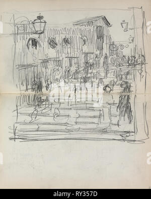 Taccuino italiano: ponte con le Figure (pagina 93 & 94), 1898-1899. Maurice Prendergast (American, 1858-1924). Matita; foglio: 16,7 x 10,8 cm (6 9/16 x 4 1/4 in Foto Stock