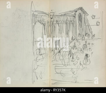 Taccuino italiano: ponte con le Figure (pagina 95 & 96), 1898-1899. Maurice Prendergast (American, 1858-1924). Matita; foglio: 16,7 x 10,8 cm (6 9/16 x 4 1/4 in Foto Stock