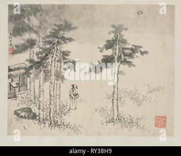 Album di paesaggio in vari stili: Shibiao attesa per la luna, 1684. Zha Shibiao (Cinese, 1615-1698). Album Leaf, inchiostro e colore della luce su carta; complessivo: 29,9 x 39,4 cm (11 3/4 x 15 1/2 in Foto Stock