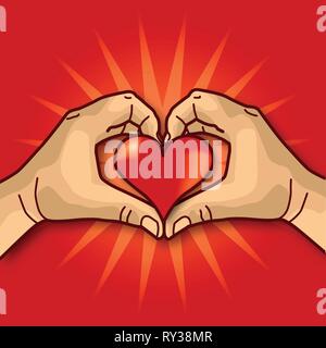 Le mani con un cuore rosso Illustrazione Vettoriale