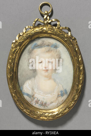 Ritratto di una bambina, c. 1785. Attribuito a Anne-Marie Fragonard (Francese, 1745-1823). Acquerello su avorio in metallo dorato frame; incorniciato: 9,2 x 7 cm (3 5/8 x 2 3/4 in.); senza cornice: 6.5 x 5.2 cm (2 9/16 x 2 1/16 in Foto Stock