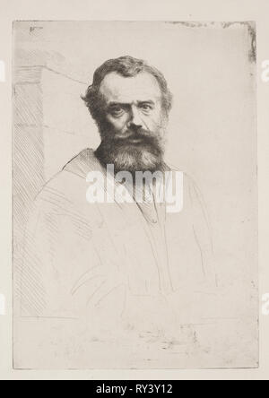 Autoritratto (terza piastra), 1880. Alphonse Legros (Francese, 1837-1911). Puntasecca Foto Stock