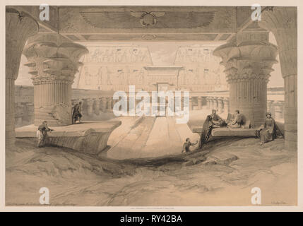 L'Egitto e la Nubia: Volume I - n. 32, vista da sotto il portico del tempio di Edfou, Alto Egitto, 1838. Louis Haghe (British, 1806-1885). Litografia a colori Foto Stock