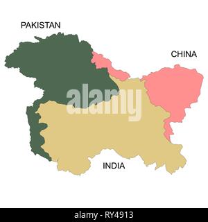 Mappa del Kashmir è una regione geografica del subcontinente indiano Illustrazione Vettoriale