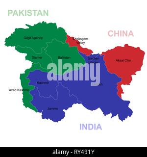 Mappa del Kashmir è una regione geografica del subcontinente indiano Illustrazione Vettoriale