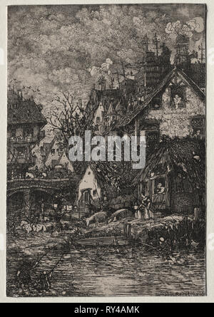 Pubblicato in La Revue Fantaisiste, Vol. II, 15 mai 1861: entrata di un villaggio, 1861. Rodolphe Bresdin (Francese, 1822-1885), Auguste Delâtre. Incisione; foglio: 14,7 x 10 cm (5 13/16 x 3 15/16 in Foto Stock