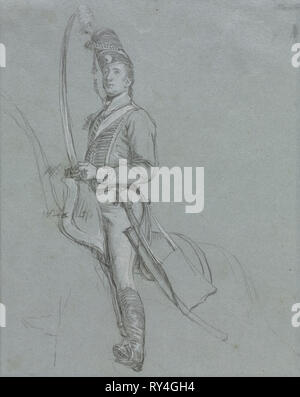 Un ussaro Officer a cavallo, 1812. John Singleton Copley (American, 1738-1815). Nero e bianco gesso; foglio: 27,6 x 22,1 cm (10 7/8 x 8 11/16 in Foto Stock