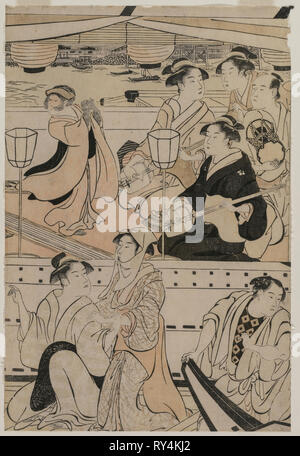 Partito in barca sul Fiume Sumida, 1789. Torii Kiyonaga (giapponese, 1752-1815). Colore stampa woodblock; foglio: 35,6 x 23,8 cm (14 x 9 3/8 in Foto Stock