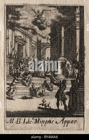 Il martirio degli apostoli: san Giacomo il minore. Jacques Callot (Francese, 1592-1635). Attacco Foto Stock