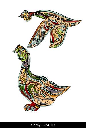 Etnici decorativi canada goose isolati su sfondo bianco Illustrazione Vettoriale