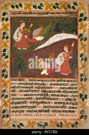 Pagina con due scene della Sita di rapimento, da un Ramayana, c. 1745. Rikhaji (Indiana). Colore su carta; complessivo: 28,5 x 20 cm (11 1/4 x 7 7/8 in Foto Stock