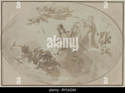 Studio del soffitto: Allegoria della Pace e della guerra, c. 1800 ?. Giuseppe Bernardino Bison (Italiano, 1762-1844). Penna e inchiostro bruno e spazzola e lavaggio marrone oltre gesso nero; foglio: 29.7 cm x 43 cm (11 11/16 x 16 15/16 in.); supporto secondario: 29.7 cm x 43 cm (11 11/16 x 16 15/16 in.); terziario supporto: 37,8 x 50,9 cm (14 7/8 x 20 1/16 in Foto Stock