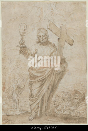 Cristo tenendo un calice e croce, 1666. Alonso Cano (Spagnolo, 1601-1667). Penna e inchiostro bruno e lavaggio marrone Foto Stock