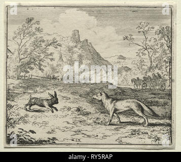 Reynard the Fox: Reynard e il coniglio. Allart van Everdingen (Olandese, 1621-1675). Attacco Foto Stock