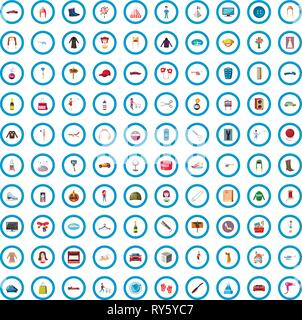 100 icone della moda, stile cartoon Illustrazione Vettoriale
