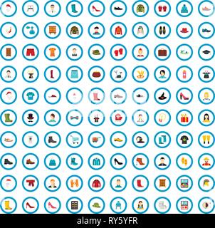 100 icone della moda, stile piatto Illustrazione Vettoriale