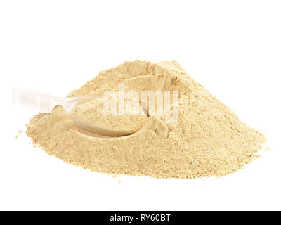 Polvere di maca su sfondo bianco Foto Stock
