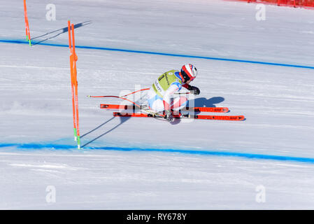 Andorra. 11 marzo, 2019. SUI Mauro Caviezel prende parte a uomini della discesa per gli uomini della corsa di discesa di Coppa del mondo FIS sci alpino finali di Soldeau-El Tarter nel Principato di Andorra, il 11 marzo 2019. Credito: Martin Silva Cosentino/Alamy Live News Foto Stock