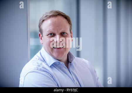 12 marzo 2019, a Berlino: Tilman Kuban, stato presidente della Junge unione nella Bassa Sassonia. Kuban è in esecuzione come un candidato per la presidenza federale dell'Unione Junge presso il JU Germania del giorno. Foto: Michael Kappeler/dpa Foto Stock