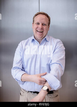 12 marzo 2019, a Berlino: Tilman Kuban, stato presidente della Junge unione nella Bassa Sassonia. Kuban è in esecuzione come un candidato per la presidenza federale dell'Unione Junge presso il JU Germania del giorno. Foto: Michael Kappeler/dpa Foto Stock
