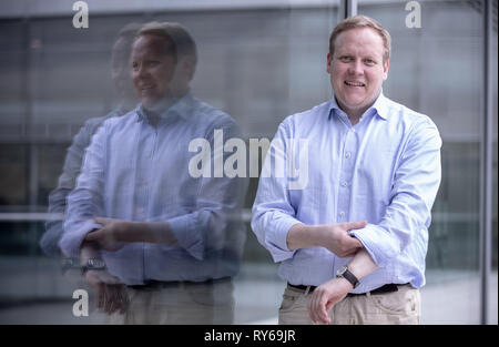 12 marzo 2019, a Berlino: Tilman Kuban, stato presidente della Junge unione nella Bassa Sassonia. Kuban è in esecuzione come un candidato per la presidenza federale dell'Unione Junge presso il JU Germania del giorno. Foto: Michael Kappeler/dpa Foto Stock