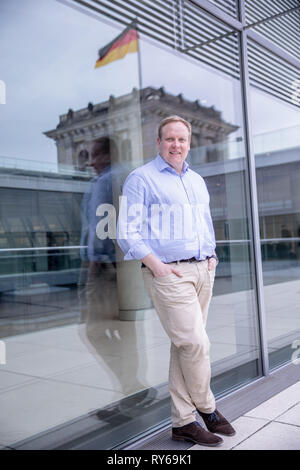 12 marzo 2019, a Berlino: Tilman Kuban, stato presidente della Junge unione nella Bassa Sassonia. Kuban è in esecuzione come un candidato per la presidenza federale dell'Unione Junge presso il JU Germania del giorno. Foto: Michael Kappeler/dpa Foto Stock