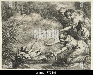 Mosè salvato dal Nilo. Bartolomeo Biscaino (Italiano, 1632-1657). Attacco Foto Stock