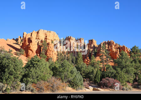 Esplorare le hoodoos di Red Canyon dello Utah e la sua Claron Limstone formazioni rocciose. Guidare il percorso migliore per il Parco Nazionale di Zion e Bryce Canyon National Par Foto Stock