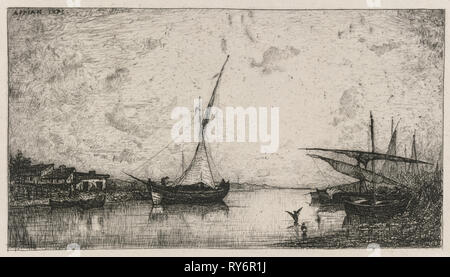 Canal aux Martigues, 1872. Adolphe Appia (Francese, 1818-1898). Incisione; foglio: 25,2 x 32,4 cm (9 15/16 x 12 3/4 in Foto Stock