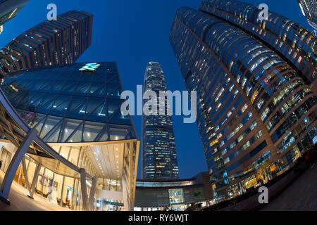 Quartiere Finanziario Centrale e il centro città di edifici, Hong Kong, Cina. Foto Stock