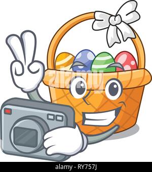 Fotografo cesto di pasqua miniatura la mascotte di forma Illustrazione Vettoriale