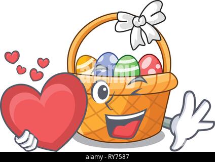 Con cuore cesto di pasqua miniatura la mascotte di forma Illustrazione Vettoriale