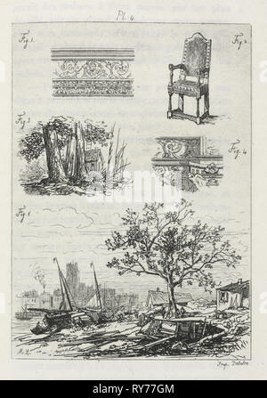 Traité de La Gravure a l'eau forte: piastra 4, 1866. Maxime Lalanne (Francese, 1827-1886), Cadar Luquet e. Incisione; platemark: 18,2 x 11,7 cm (7 3/16 x 4 5/8 in.); pagina del libro: 23,2 x 15 cm (9 1/8 x 5 7/8 in Foto Stock