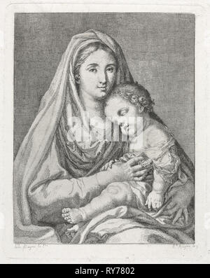 La Madonna e il bambino (dopo Francisco Bayeu y Subias). Ramón Bayeu y Subias (Spagnolo, 1746-1793), dopo Francisco Bayeu Y Subias (Spagnolo, 1734-1795). Incisione; foglio: 32,1 x 22,6 cm (12 5/8 x 8 7/8 in.); platemark: 20,9 x 16,5 cm (8 1/4 x 6 1/2 in Foto Stock