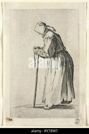 I mendicanti: mendicante presso la sua corona del Rosario, c. 1623. Jacques Callot (Francese, 1592-1635). Attacco Foto Stock