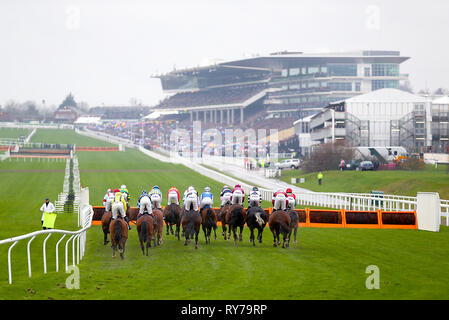 Guide e piloti competere nel cielo supremo Bet novizi' ostacolo durante il giorno campione del 2019 Cheltenham Festival a Cheltenham Racecourse. Foto Stock