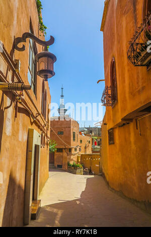 Kashgar Old Town comune architettura uigura edifici Appartamento Street Foto Stock