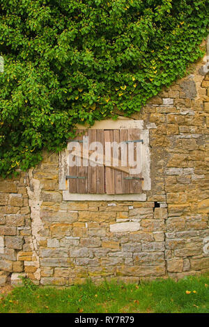 Una vecchia finestra nello storico borgo collinare di Portole in Istria, Croazia Foto Stock