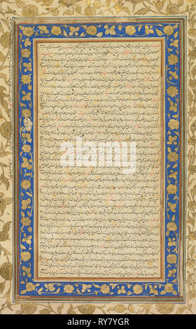 Un Folio illuminato dal Royal manoscritto del Farhang-ho Jahangiri (recto), 1607-1608. India, Mughal, inizio del XVII secolo. Inchiostro, acquerello opaco e oro su carta (bordo blu); pagina: 33,7 x 21,9 cm (13 1/4 x 8 5/8 in.); campo di testo: 21.2 x 11 cm (8 3/8 x 4 5/16" Foto Stock