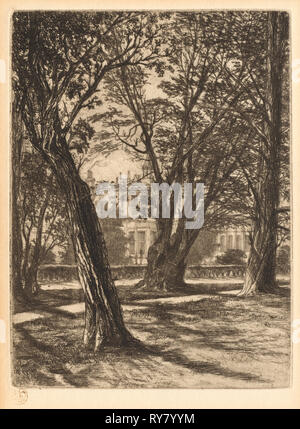 I giardini di Kensington, n. 1 (Piastra piccola), 1859. Francis Seymour Haden (British, 1818-1910). Incisione; foglio: 22 x 16,8 cm (8 11/16 x 6 5/8 in.); platemark: 15,8 x 11,3 cm (6 1/4 x 4 7/16 in Foto Stock