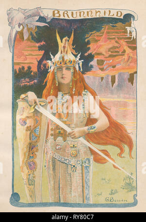 L'Estampe moderne: Brunnhild, 1899. Gaston Bussiere (Francese, 1862-1929), Imprimerie champenois. Litografia a colori dal volume rilegato contenente 50 litografie, ciascuno con una carta di tipo tissue guardia; foglio: 40,2 x 30,5 cm (15 13/16 x 12 in.); immagine: 34,1 x 22,3 cm (13 7/16 x 8 3/4 in Foto Stock