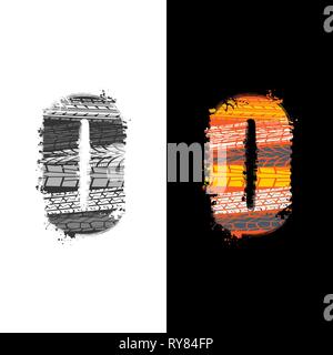 Due gruppi grunge lettera o con tracce di pneumatici isolate su sfondi differennt Illustrazione Vettoriale