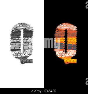 Due gruppi grunge lettera Q con tracce di pneumatici isolate su sfondi differennt Illustrazione Vettoriale