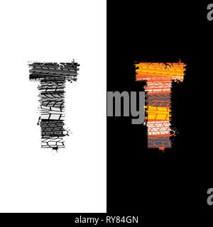 Due gruppi grunge lettera T con tracce di pneumatici isolate su sfondi differennt Illustrazione Vettoriale