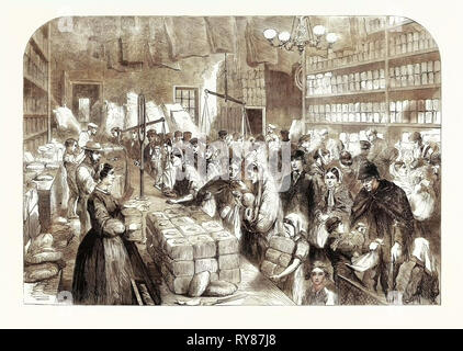 Il cotone carestia negozio di fornitura di merci ottenute a biglietti emessi Manchester Salford provvida Società 1862 UK Gran Bretagna Foto Stock