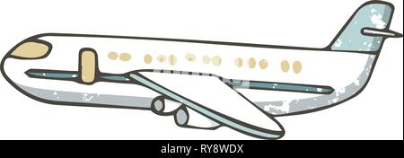 Disegnata a mano in aereo. Fumetto illustrazione di airbus, stile grunge texture su sfondo bianco, isolato clip art Illustrazione Vettoriale