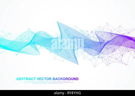 Connessione di rete concetto astratto di tecnologia. Rete globale di collegamenti con punti e linee. Grande per la visualizzazione di dati. Infografico futuristico Illustrazione Vettoriale