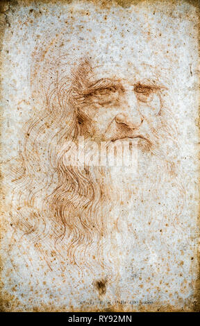 Leonardo da Vinci (1452–1519), autoritratto, uomo in gesso rosso, circa 1512 Foto Stock