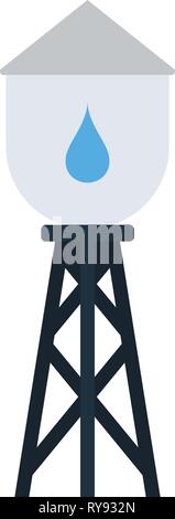 Water Tower e la relativa icona. Schermo piatto a colori e design. Illustrazione Vettoriale. Illustrazione Vettoriale